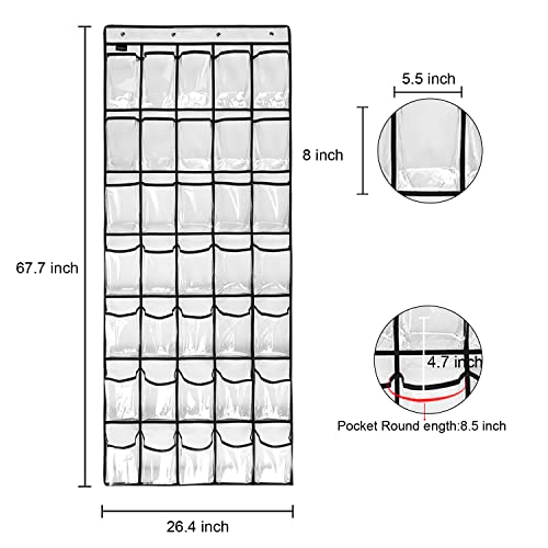 Clear Crystal 2 Pack 35 Pockets Large Hanging Shoe Organizer Over The Door Shoe Rack for Closet Door Storage Shoe Holder Hanger, 8Hooks, white - color: white