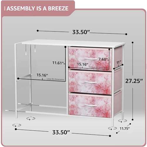 Sorbus Kids Dresser with 5 Drawers - Storage Chest Organizer Unit with Steel Frame, Wood Top & Handles, Tie-dye Fabric Bins for Clothes - Wide Furniture for Bedroom Hallway Kids Room Nursery & Closet - color: Pink Tie Dye, style: 5-Drawer