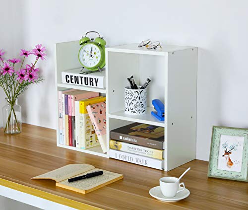PAG Desktop Shelf Freestanding Wooden Small Bookshelf Desk Supplies Organizers and Accessories Storage Display Rack Office Dorm Decor for Women, White - color: White, size: Style 4