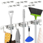 5 Pack Broom Holder Wall Mount 3 Racks 4 Hooks Stainless Steel Broom Mop Holder Anti Slip Storage Rack Strong Load Bearing Waterproof Broom and Mop Organizer Wall Hanging for Bathroom Kitchen Garage