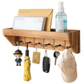 Key Holder for Wall with Mail Organizer - 12.8 Inch Wall Mounted Key Rack with 6 Key Hooks & Floating Shelf, Wooden Key Hanger for Entryway, Hallway, Kitchen, Farmhouse Home Decor (Brown)
