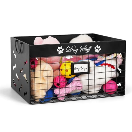 Bfttlity Dog Toy Basket - Large Dog Toy Box with Handles and Label Position Design for Living Room, Metal Dog Toy Bin Storage for Dogs Chew Pets Toys, Blankets, Clothes, Food (Black) - color: Large Black