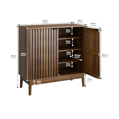 Kiasthome Shoe Storage Cabinet with Ventilated Slatted Doors, Wooden Shoe Organizer, Shoes Rack for Entryway, Hallway, Living Room - color: Walnut, size: 31.5" W