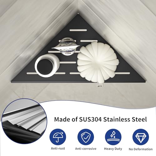 Corner Shower Shelf 10" Matte Black 304 Stainless Steel Slot Design Recessed Corner Shelf Bathroom Grout in Shelf for Tiled Wall - color: Matte Black, size: 10"