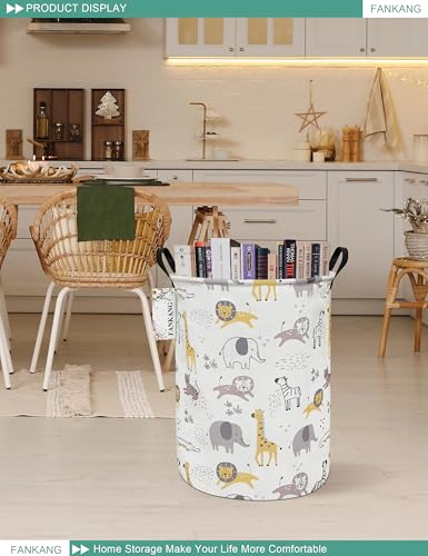 FANKANG Storage Basket, Nursery Hamper Canvas Laundry Basket Foldable with Waterproof PE Coating Large Storage Baskets for Kids Boys and Girls, Office, Bedroom, Clothes,Toys(Lovely Animals) - color: Lovely Animals