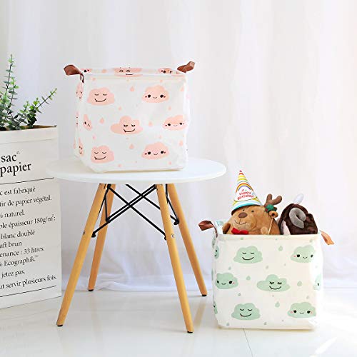 Square Storage Bins Canvas Collapsible Storage Basket with Handles Toy Organizer for Nursery, Kid's Toys, Closet & Laundry, Gift Baskets (Green Cloud) - color: Green Cloud