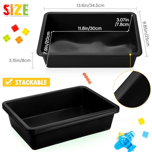 Qunclay 10 Pcs Flat Storage Tray Organizer Bin Letter Size Paper Trays for Classroom Art Activity Plastic Stackable File Paper Organizer for School Office Teacher Book Organization, Black