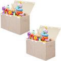 2 Pack Large Toy Box Chest Storage with Flip-Top Lid, Sturdy Kids Toy Storage Bin Boxes Container for Boys, Girls, Nursery, Closet, Bedroom, Playroom 25"x13" x16"(Linen Beige) - color: 2Pack Large Beige