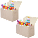 2 Pack Large Toy Box Chest Storage with Flip-Top Lid, Sturdy Kids Toy Storage Bin Boxes Container for Boys, Girls, Nursery, Closet, Bedroom, Playroom 25"x13" x16"(Linen Beige) - color: 2Pack Large Beige
