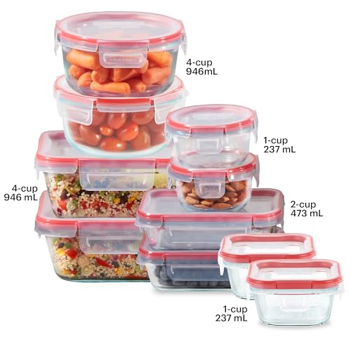 Pyrex Freshlock (10-Pack) Mixed Sized Airtight Glass Food Storage Container Set, Non Toxic, with Plastic BPA-Free Leakproof Locking Lids - size: 10 Pack