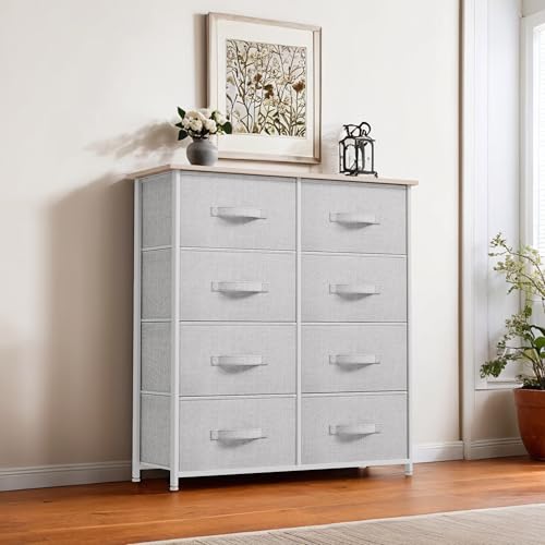 YITAHOME 8 Drawers Dresser - Fabric Storage Tower, Organizer Unit for Bedroom, Living Room & Closets - Sturdy Steel Frame, Easy Pull Fabric Bins & Wooden Top - color: Light Grey(new 2025)
