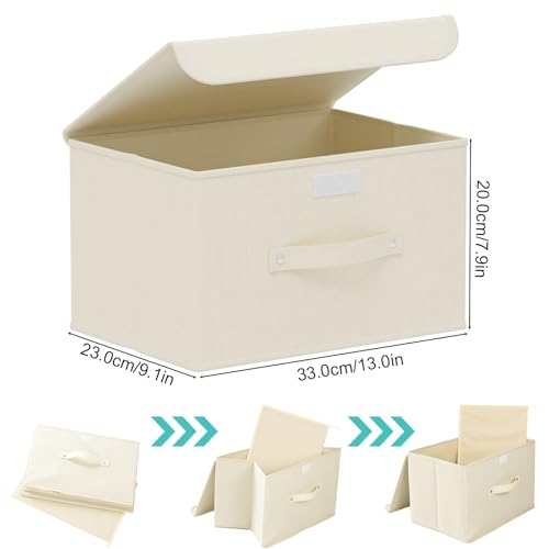 Storage Boxes, Collapsible Storage Bins with Lids, Cotton and linen cloth Storage Baskets with Handle, for Books, Closet, Bedroom, Home, 13x9.1x7.9 in, Beige - color: Beige, size: 13x9.1x7.9in(1-pack)