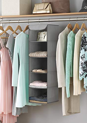 Whitmor 5 Section Closet Organizer - Hanging Shelves with Sturdy Metal Frame - color: Grey, size: 5 Section
