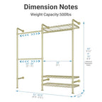 Timate F2 Industrial Pipe Clothes Rack Wall Mounted Clothing Rack for Hanging Clothes, Expandable Garment Rack Heavy Duty Wardrobe Closet Organizer and Storage, Adjustable Industrial Closet Kit, Gold - color: Gold, style: Timate F2