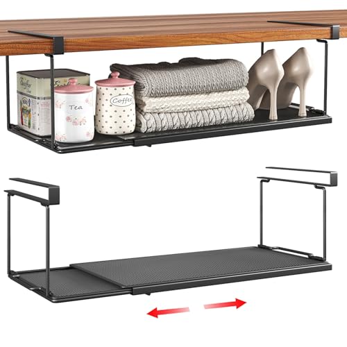 Expandable Under Cabinet Shelf, Extendable Under Shelf Storage with 0.94 Inches Thick Clips for Shoe Rack, Pantry Cabinet, Laundry Room. (Black, 2 Pack, Interior: 6" H x 8.26" D) - color: Black-6"h X 8.26"d-0.94" Thick Clip, size: 2 Pack