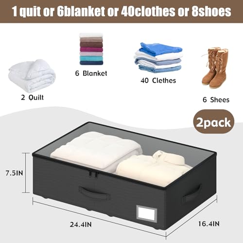 EE-RoomWorld Underbed Storage Bins with Wheels, No Assembly Required - 7.5 inch height Black Large Capacity Rolling Underbed Containers for Shoes, Dorm under bed storage drawers - color: Black, size: 7.5 inch height