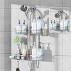 KEGII Shower Caddy Hanging for Handheld Showerheads, Rustproof Hanging Shower Organizer with Soap Dish, Toothbrush Holder and Hooks, Over Showerhead Caddy for Bathroom, Silver - style: Silver – 2-Tier Hanging Shower Caddy
