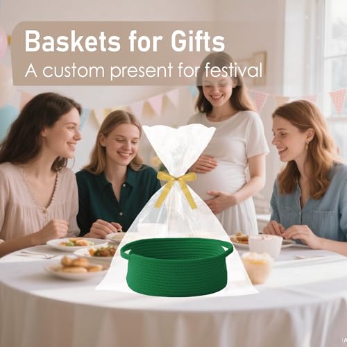 JMvicyroam Woven Basket,Small Rope Storage Bin with Handles & Ribbon Bag, Organizer for Shelves Closets,Gift Basket Empty for Birthday,Books,Dog Toys, Green/3 Pack - color: Green, size: 3 Pack