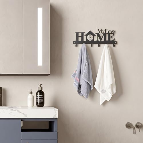 Key Holder Wall Mounted with Screws and Anchors, Black Multifunctional Key Hanger with 6 Hooks, Entryway Front Door Kitchen Hallway Garage Office - color: Home-4 Black