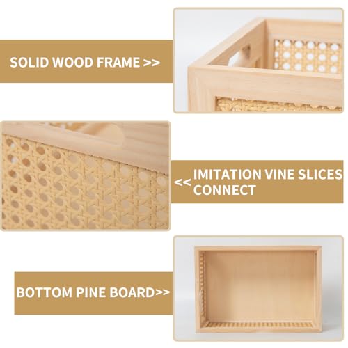 Rattan Storage Basket Wooden Box Wooden Storage Bins Rustic Boho Farmhouse Home Decor Tabletop Desk Shelf Organizer (Original)