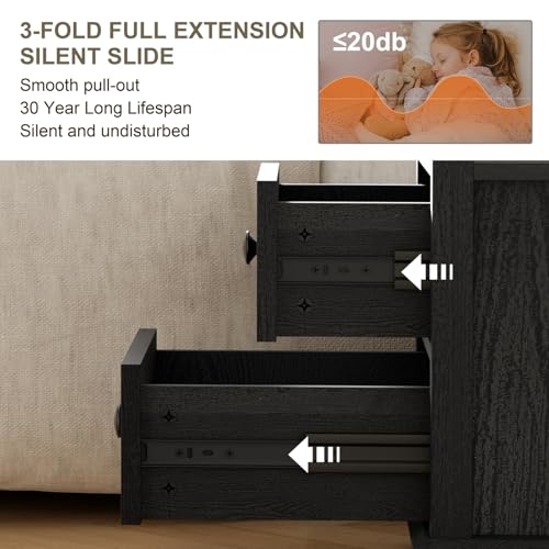 REDAYFUR End Table with Fast USB C Charging Station,18" Wide Sofa Side Table with 2 Drawers, Large Storage Rustic Wood Square Storage Cabinet for Living Room, Bedroom, Office, Black - color: Black, size: 1 Piece