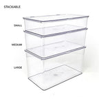 Isaac Jacobs Small Stackable Organizer Bin (10.75” x 6.5” x 2.4”) w Hinged Lid Clear Storage Box Home Office School Fridge Bathroom Kitchen Pantry Container BPAFree Food Safe (Small Clear) - size: Small