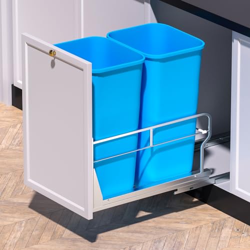Insputer Dual Pull Out Trash Can Under Cabinet with Soft-Close Slides, Heavy Duty Under Sink Trash Can Kit for Kitchen Sink, Laundry, Garbage Can Not Included, Requires 17" W X 24" D Cabinets - size: Double