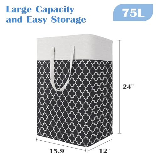 BlissTotes 3-Pack Laundry Basket, Freestanding＆Waterproof Laundry Hamper, Collapsible Tall Clothes Hamper with Easy Carry Handles for Clothes, Towels in the Family and Dorm,Clover Black,75L - color: Clover Black, size: 75L