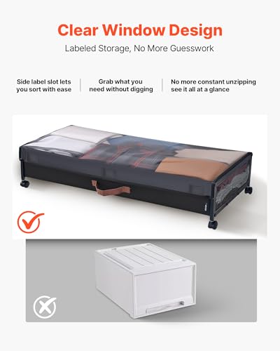 VEVOR Under Bed Storage with Wheels, 36.0 x 18.1 x 7.3 inch, Underbed Containers with Clear Lid, Underbed Shoe Organizer, Rolling Under the Bed Storage Bins for Clothes Shoes Blankets Bedroom, 2 Pack - style: D