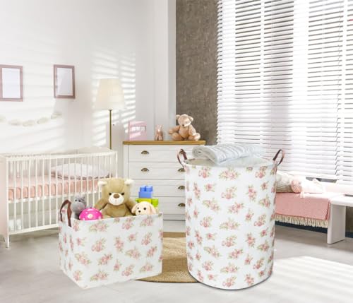 NTAOHAMPER Rectangular Pink Flower Basket for Girls, Storage Bin with Handles, Room Decor, Gift Basket(Pink Flower) - color: Pink Flower