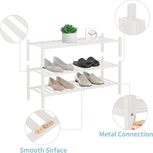 RONGJlA 2 Tier Bamboo Shoe Rack for Closet Free Standing Wood Shoe Shelf Storage Organizer for Entryway Small Space Stackable,White - color: White, size: 3-Tier-Regular