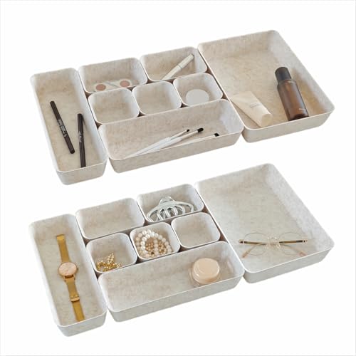 16-Piece Felt Drawer Organizer Set in 4-Sizes, Made from Eco-Friendly Material for Vanity, Makeup, Desk, Office, Kitchen, and Nightstand, Oatmeal - size: 16