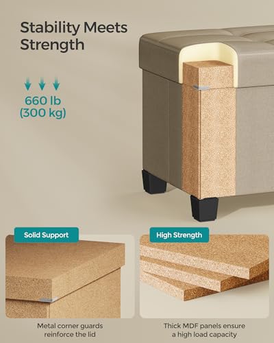SONGMICS Storage Ottoman Bench, Foldable Foot Rest with Legs, 15 x 43 x 15.7 Inches, End of Bed Bench, Storage Chest, Load up to 660 lb, for Living Room, Bedroom, Entryway, Camel Brown ULSF018K01 - color: Camel Brown, size: 15"D x 43"W x 15.7"H