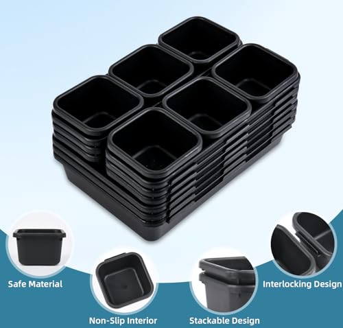 Kutesna 15 Piece Drawer Organizer Set, 3 Size Interlocking Plastic Storage Bins for Office Supplies, Jewelry Makeup Vanity, Bathroom Kitchen, Home Organization Closet, Gadgets Small Items, Black - color: Deep Black, size: 15PC