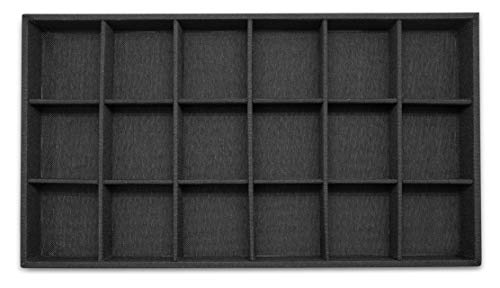 The Display Guys - Stackable Jewelry Tray and Organizer - for Drawers, Dressers, Store Display (18 Compartments, Black Burlap) - color: Burlap Black, size: 18 Compartments