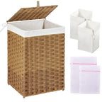 GREENSTELL Laundry Hamper with Lid, 60L Clothes Hamper with 2 Removable Liner Bags & 2 Mesh Laundry Bags, Handwoven Synthetic Rattan Laundry Basket for Clothes, Toys in Bathroom, Bedroom Natural - color: Natural, size: 60L (13.4 x 13.4 x 21.7 inches)