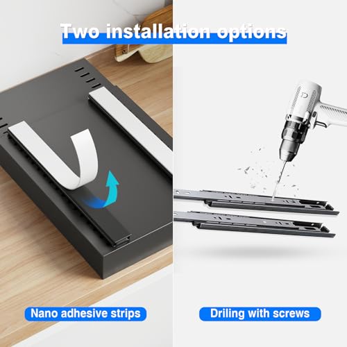 Mustorn 2 Pack Pull Out Cabinet Organizer with 8 Dividers,21.8" Deep Slide Out Drawers for Cabinets Adhesive Pull Out Drawers Heavy Duty Pull Out Shelves for Kitchen, Cupboard, Pantry, Bathroom-Black - color: Black, size: 21.8"D*12"W*2.95"H
