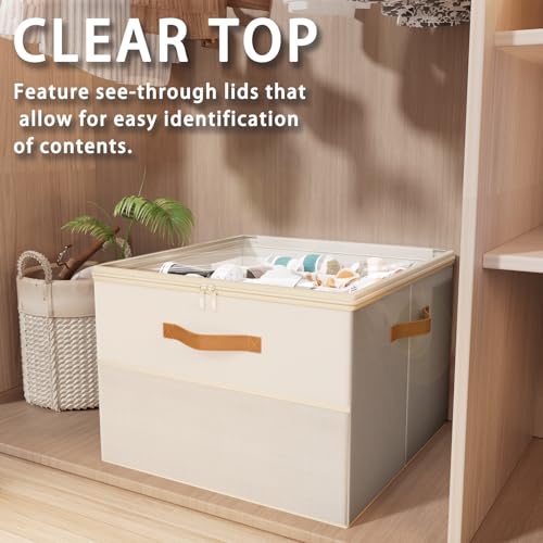 Shoe Organizer for Closet,2 Pack Foldable Shoe Storage Organizer Box Bin with Adjustable Dividers and Clear Cover, Fits up to 16-32 Pairs（Beige） - color: Beige