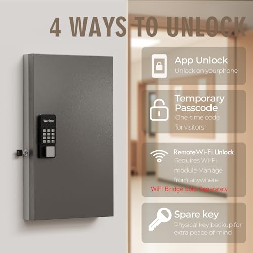WeHere 72-Key Smart Key Lock Box Wall Mount – Commercial Key Cabinet with App, Keypad, Bluetooth & WiFi Unlock (Sold Separately), Access Log Tracking, Key Management for School, Property, Office - size: 72 keys(smart)