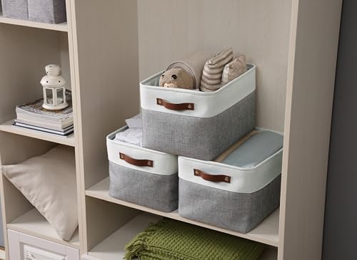 DECOMOMO Storage Bins, Extra Large Fabric Storage Baskets for Shelves, Decorative Linen Closet Organizer, 15.8 x 12.5 x 10 inches (Grey & White, 4 Pack) - color: Grey and White, size: Extra Large/4P