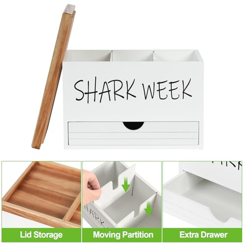 Tampon Holder for Bathroom, Feminine Product Organizer with Lid and Drawer, Wood Shark Week Tampon Storage, Lady Stuff Box for Bathroom Accessories and Toilet Organizer
