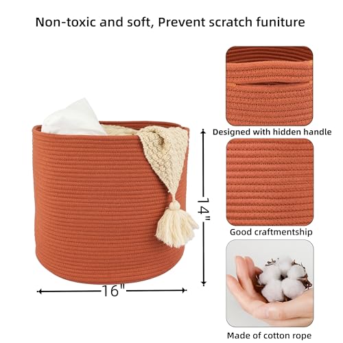 XUANGUO Cotton Rope Basket For Girls Boys Kids 16”X14” Baby Laundry Basket Nursery Bin Round Woven Baskets Organizer For Storage Toys Blankets Shoes Clothes rustic - color: rustic
