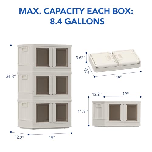 FLEXIMOUNTS 110 QT Stackable Storage Bins With Lids, Collapsible Plastic Storage Bins With Doors and Built-in Wheels For Home Dorm Closet Organizers and Storage, 3 Pack Cubes, Milky White - color: Milky White, size: 37 Qt-3 Pack