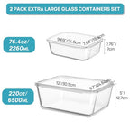 Vtopmart 220oz + 76.4oz Extra Large Glass Storage Containers Set, Meal Prep Food Container Sets with Snap Airtight Lids for Roasting Turkey, Rotisserie Chicken, Baking, Watermelon Storage, BPA Free - size: 2pack 220oz+76.4oz