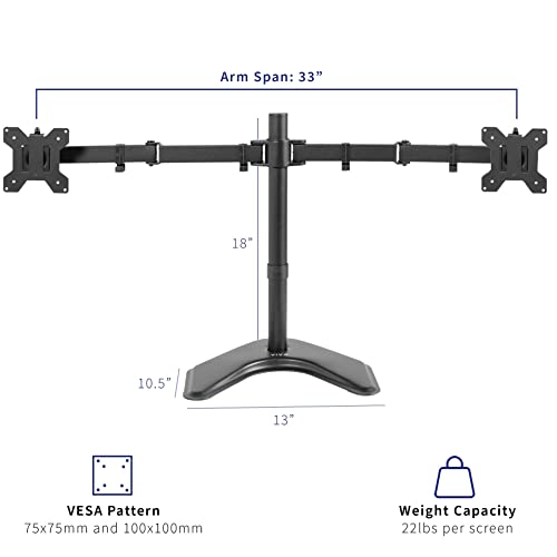 VIVO Dual LED LCD Monitor Mount, Free-Standing Desk Stand for 2 Screens up to 32 Inch, Heavy-Duty Fully Adjustable Arms with Max VESA 100x100mm, Black, STAND-V032F - color: Black, size: 13" - 32" screens