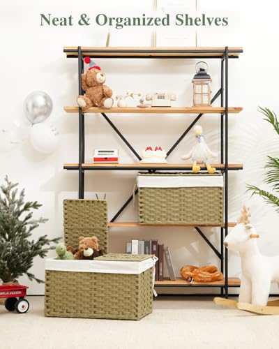 SETVSON Storage Basket with Lid Rattan Woven Storage Baskets with 2 Separate Lids, 17.2 Gallon (65 L), Wicker Storage Bins Foldable, 2 Removable Liner Bags Handles for Bedroom, Laundry Room Green - color: Green, size: 65L-22L*13W*13.8H