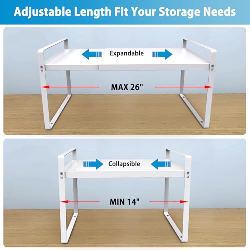 Expandable Cabinet Countertop Shelves, 9" Deep Cabinet Shelf Organizer Riser for Kitchen Pantry Cupboard Under Sink Countertop Organization Storage, Adjustable Metal Organizer Shelf with Nonslip Legs - size: 9"D*10''H*(14"~26")W