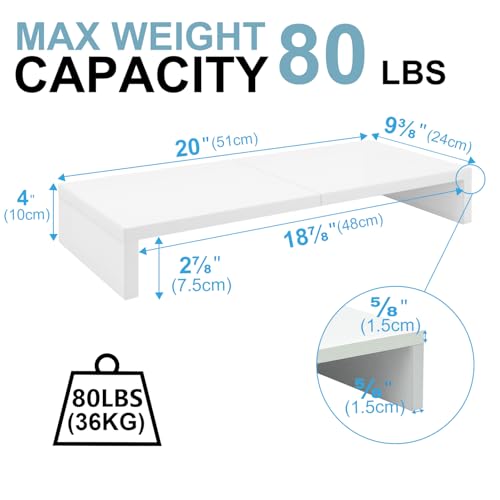 TEAMIX 20 inch White Monitor Stand Riser, Wood Desktop Stand for PC/TV/Laptop/Printer, White Monitor Riser with Storage, Computer Stand with Keyboard Organizer - color: White, size: 20 inch