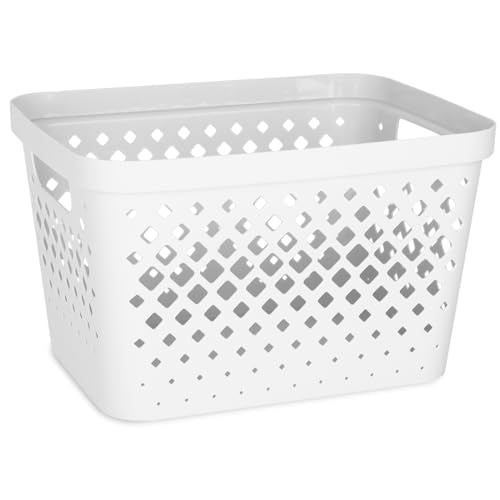 Glad Plastic Storage Basket Set, Value Pack of 6 | Open Storage Bins for Shelves, Bathroom, Pantry, Closet | Nesting Organizer Boxes with Handles, 4 Gallon, White - color: White, size: 4 Gallon