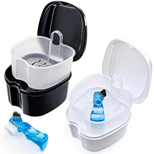 Keedolla 2 Pack Denture Bath Case Partial Denture Cup Retainer Cleaning Container, Denture Wash Container Retainer Bath Box Cup Case - Black and White - color: Black & White